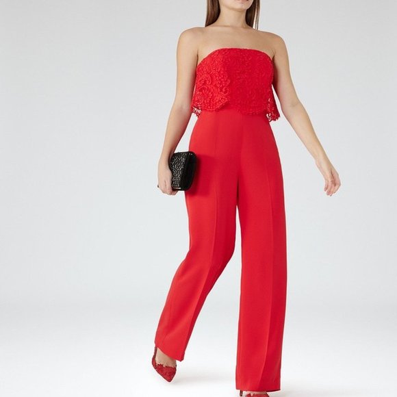 Reiss Red Natalie Lace Jumpsuit Sz4 